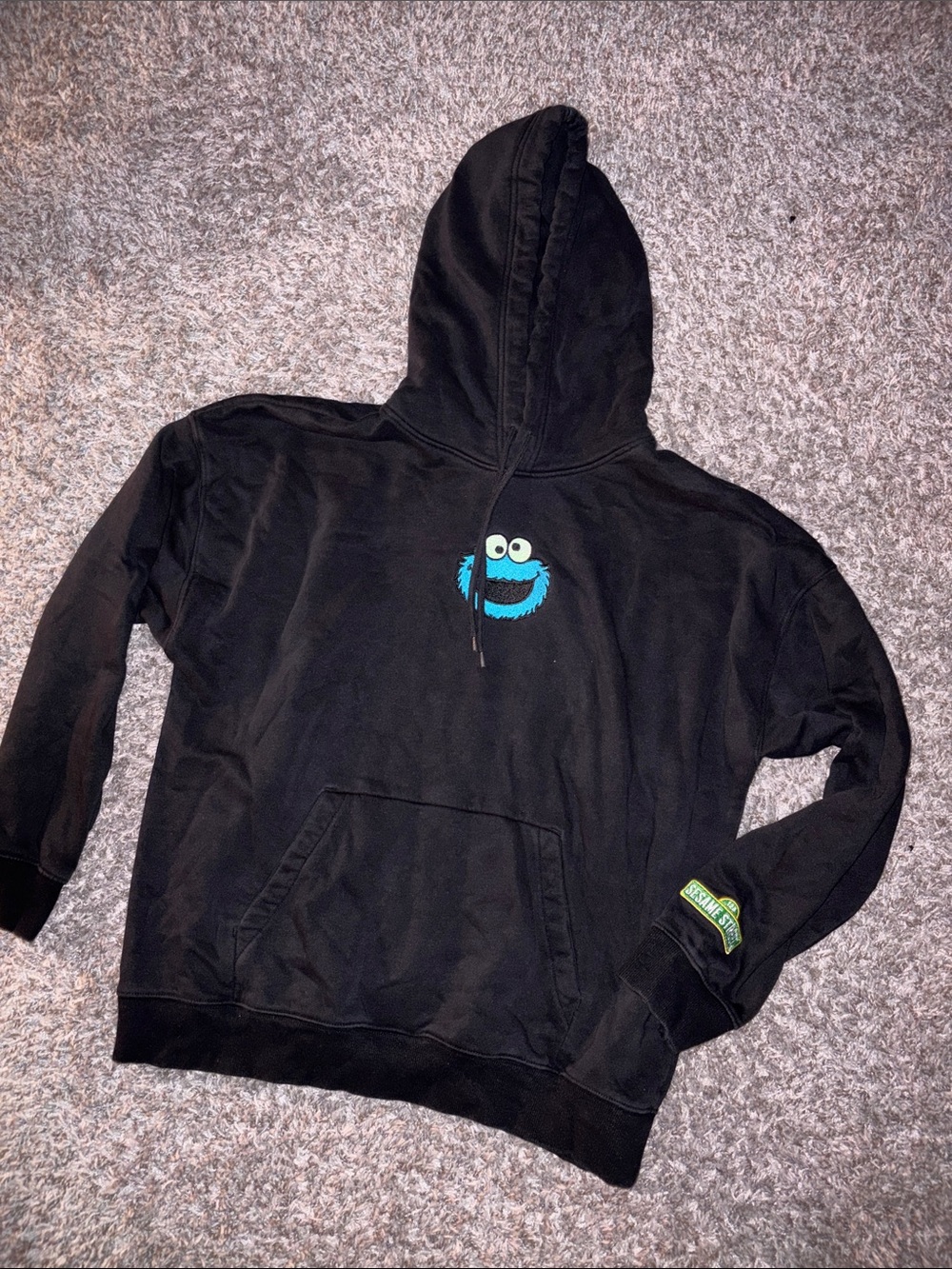H&M Black cookie monster sesame street Hoodie with Blue Character Patch